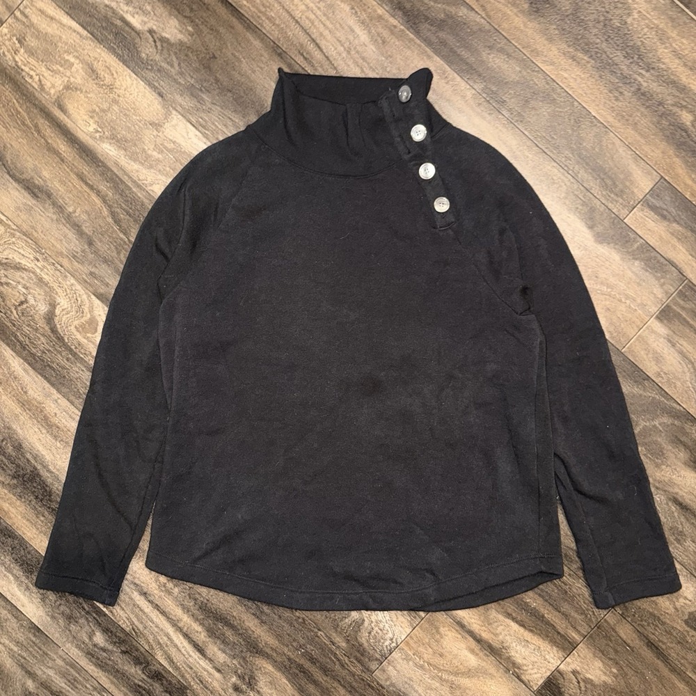 J.Crew Button-Collar Tunic Sweatshirt Fleece Long-Sleeve Women's Medium Black